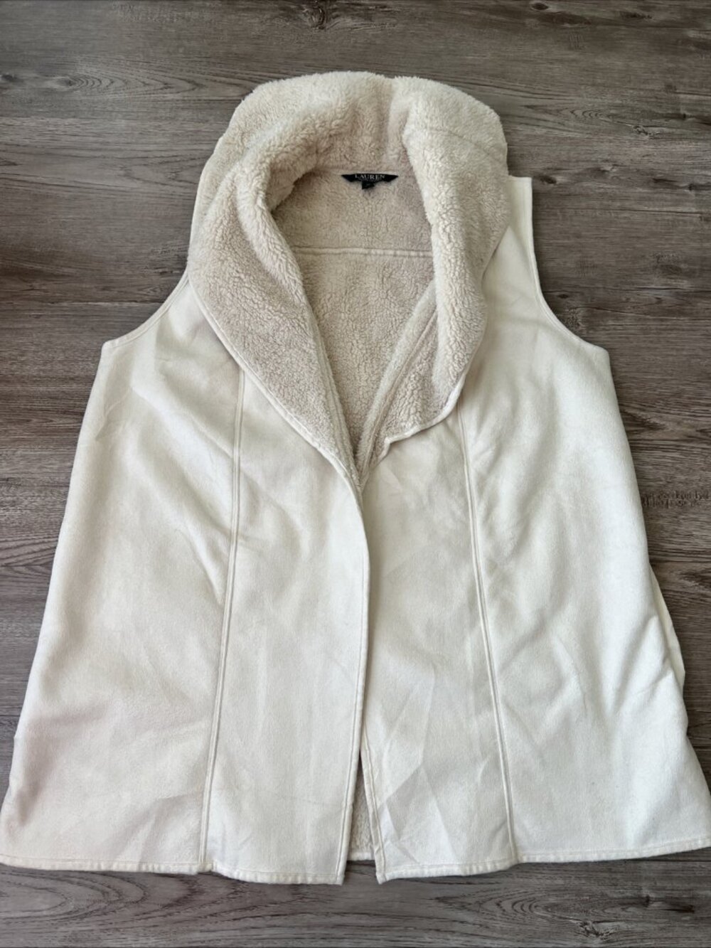 Lauren‎ Ralph Lauren Faux Shearling Hooded Vest Womens Plus 1X Ivory Cream